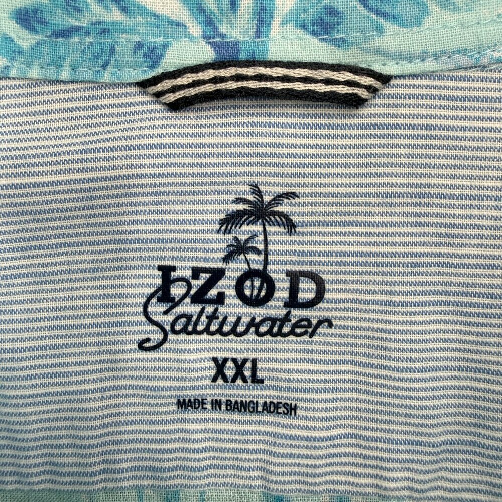 IZOD Saltwater Hawaiian Shirt Men's XXL Short Sleeve 100% Cotton, Blue Palm Tree - Picture 5 of 11